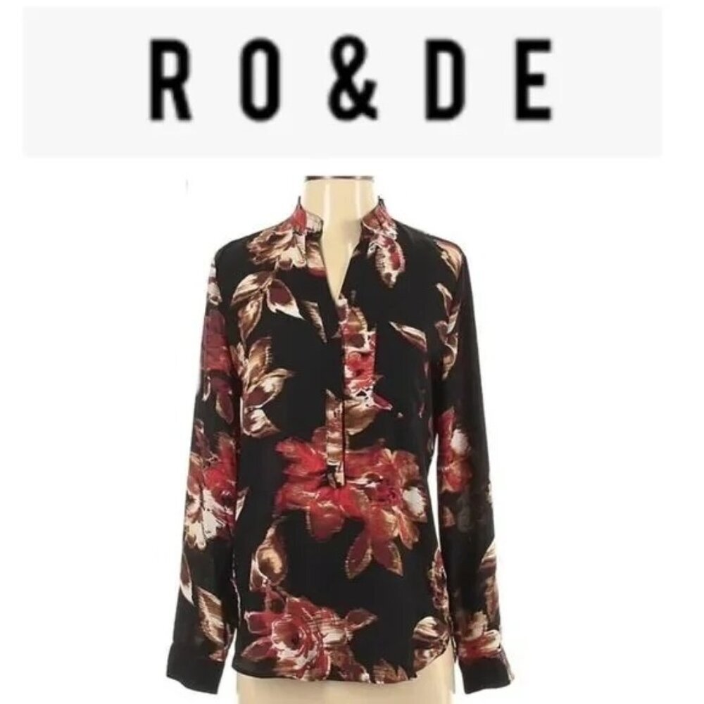 Nordstrom Ro & De Black Floral Long Sleeve Tunic